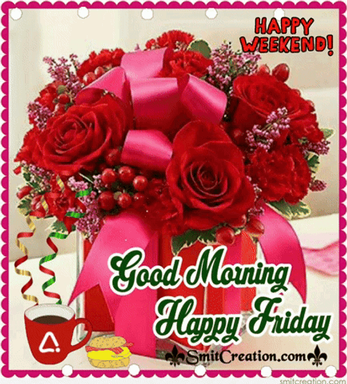 Happy Good Morning Red Roses Bouquet GIF