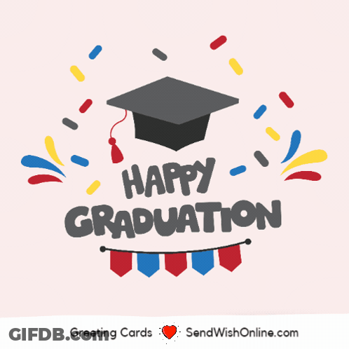 Happy Graduation Card With Cap And Confetti GIF