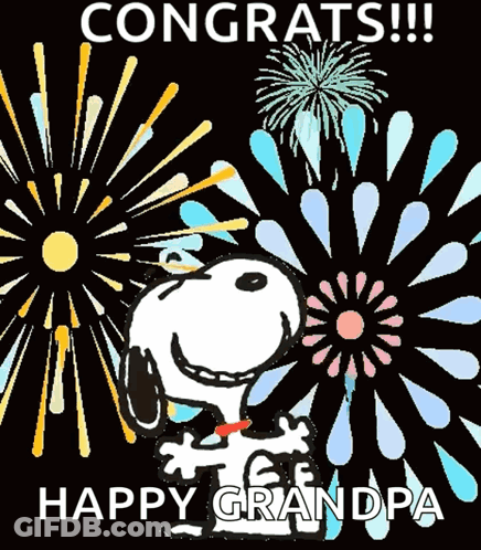 Happy Grandpa With Snoopy And Fireworks GIF