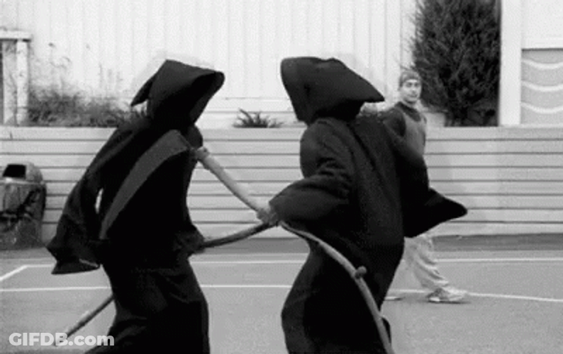 Happy Grim Reapers Chest Bump GIF