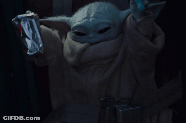 Happy Grogu Holding Food GIF