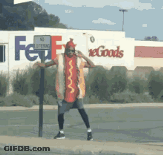 Happy Guy Hotdog Outfit Dancing Street I Love My Job GIF