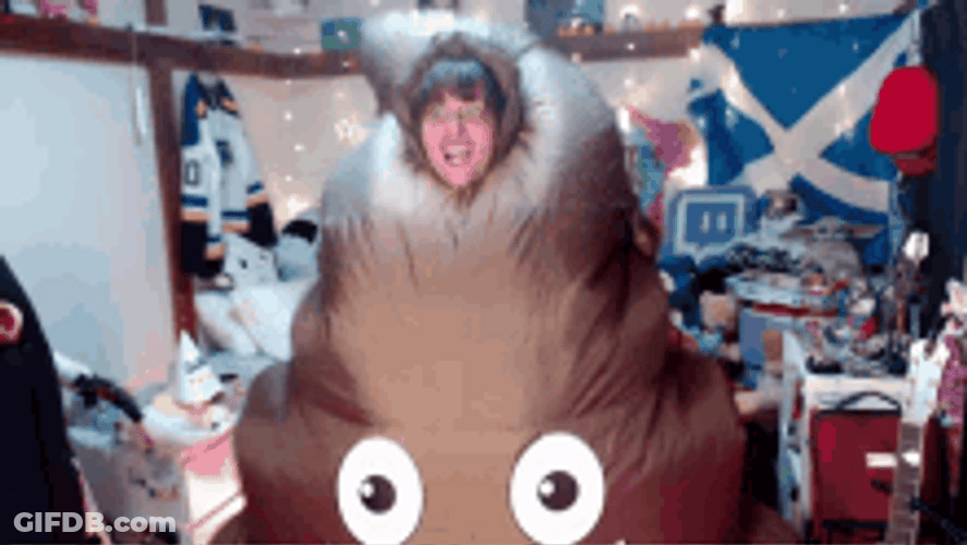 Happy Guy Wearing Poop Emoji Costume GIF