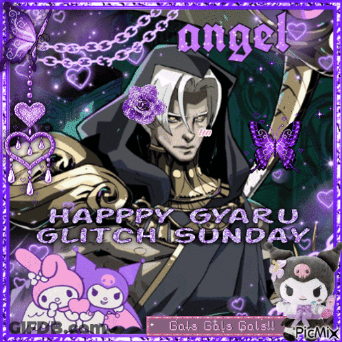 Happy Gyaru Glitch Sunday Greeting Card Purple Frame GIF
