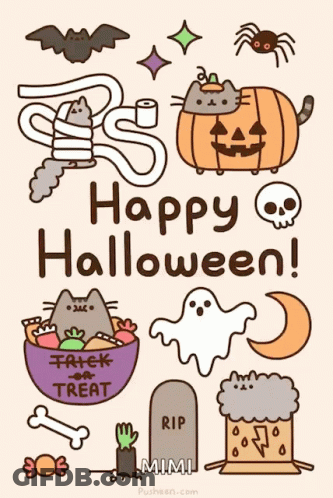 Happy Halloween Cat And Pumpkin Poster GIF