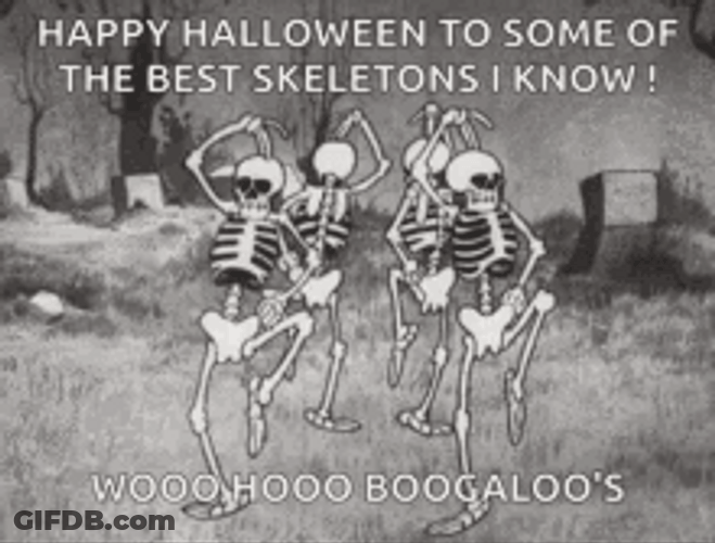 Happy Halloween Dancing Skeletons Woohoo GIF