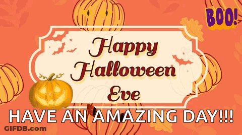 Happy Halloween Eve With Pumpkins And Bats GIF