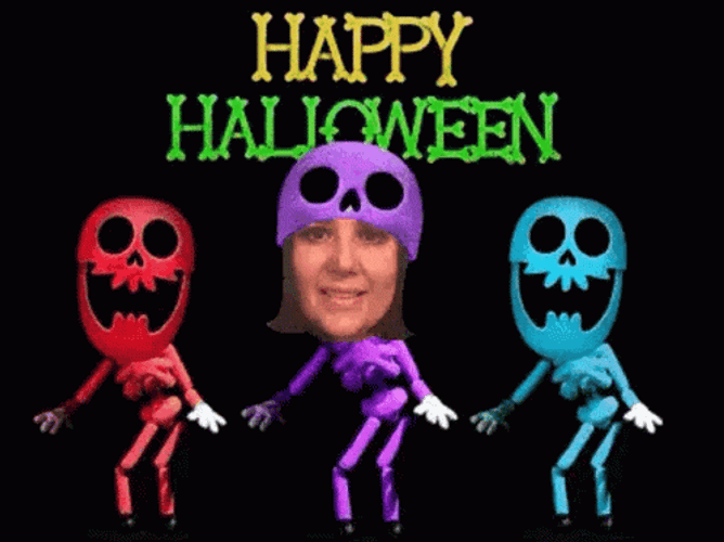 Happy Halloween Funny Colorful Skeletons Hip Dancing GIF