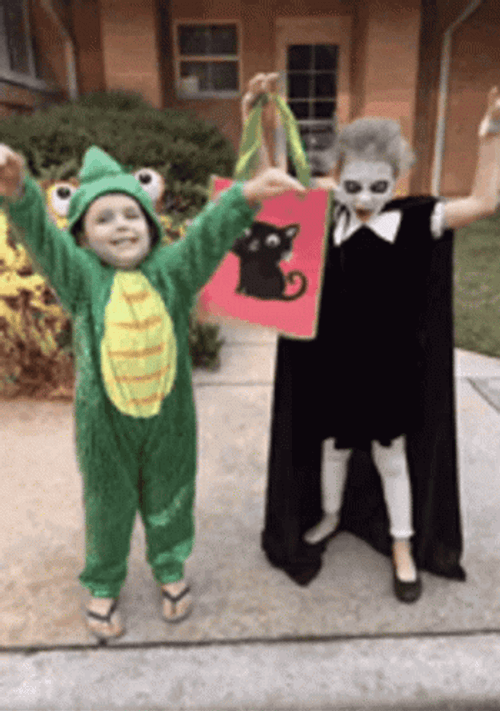 Happy Halloween Funny Kid Dinosaur Costume Happily Dancing GIF