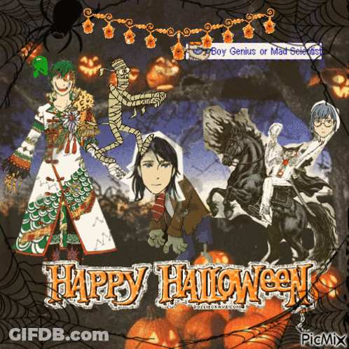 Happy Halloween Greeting Card With Cartoon Characters GIF