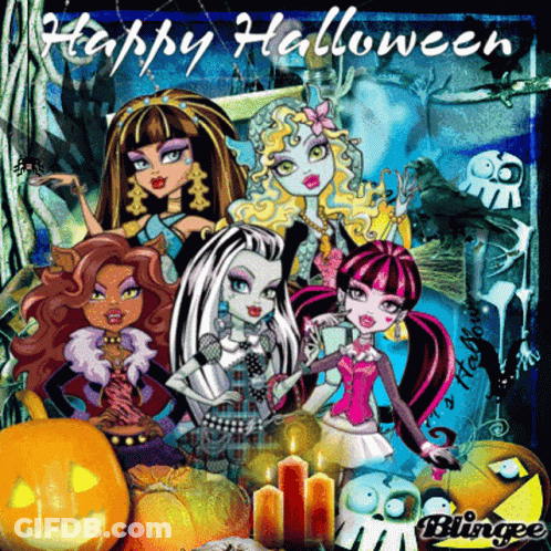 Happy Halloween Greeting Card With Monster High Girls GIF