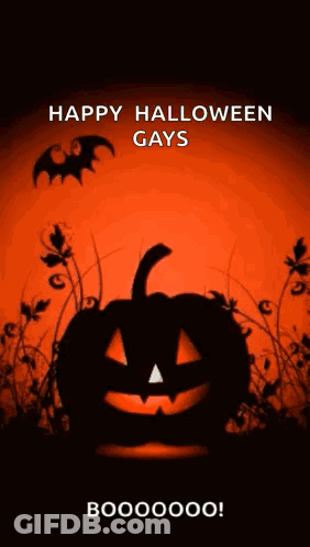 Happy Halloween Greeting Card With Pumpkin And Bats GIF