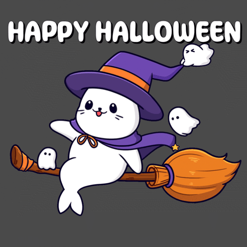 Happy Halloween Happy Seal Flying Broomstick GIF