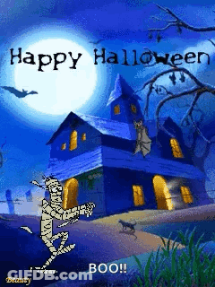 Happy Halloween Mummy And Haunted House GIF