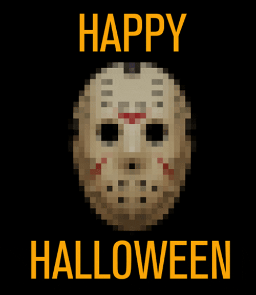 Happy Halloween Pixelated Jason Mask GIF