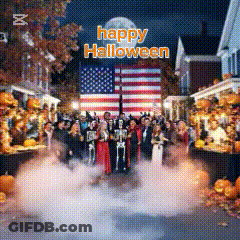 Happy Halloween Poster Behind Them GIF