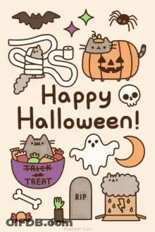 Happy Halloween Poster With Cat And Pumpkin GIF