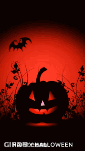 Happy Halloween Poster With Pumpkin And Bats GIF