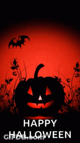 Happy Halloween Poster With Pumpkin And Bats GIF