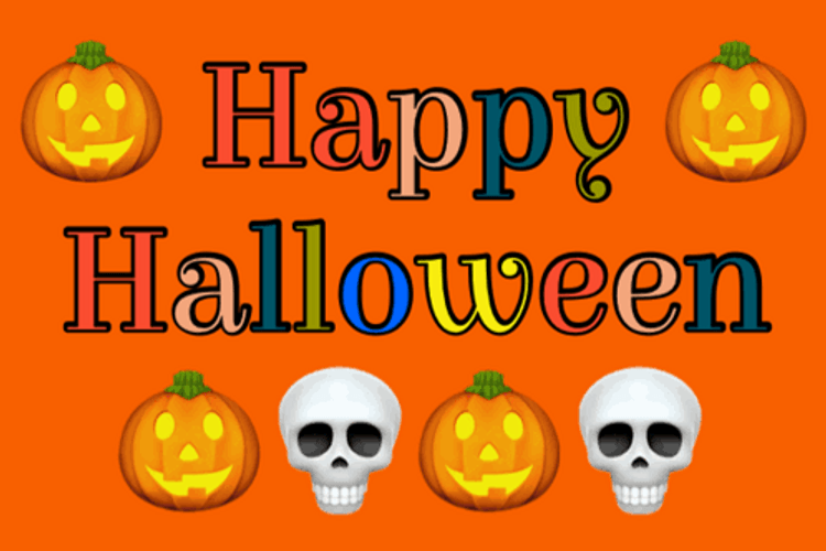 Happy Halloween Pumpkin And Skeleton Moving Art GIF