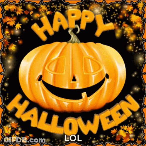 Happy Halloween Pumpkin Leaves Card GIF