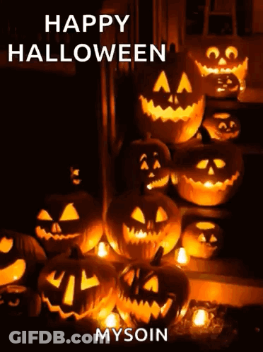 Happy Halloween Pumpkins With Carved Faces GIF