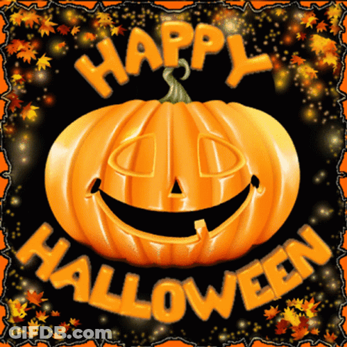 Happy Halloween Smiling Pumpkin Glowing Eyes GIF