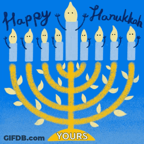 Happy Hanukkah Card With Menorah And Candles GIF