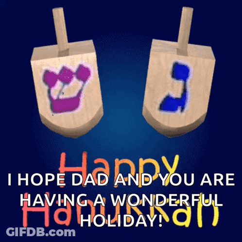 Happy Hanukkah Card With Two Wooden Dreidels GIF