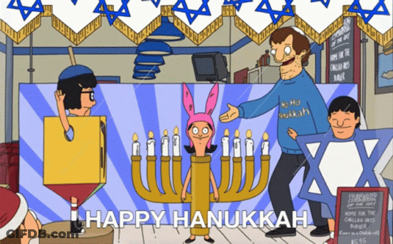 Happy Hanukkah Dreidel Menorah Bob's Burgers GIF