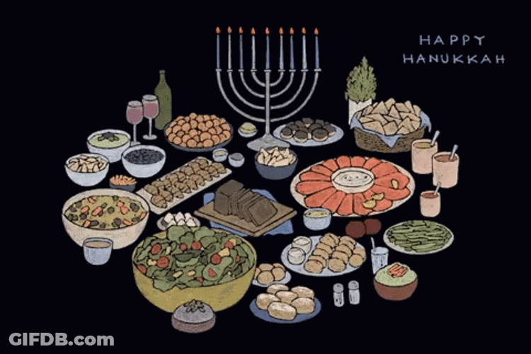 Happy Hanukkah Jewish Food Feast GIF