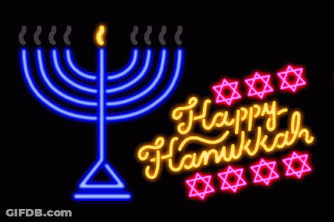 Happy Hanukkah Neon Sign With Menorah GIF