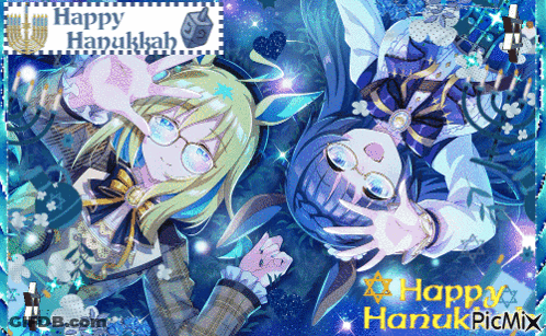 Happy Hanukkah Poster With Anime Girls GIF