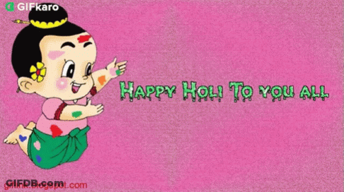 Happy Holi Greeting Card Cartoon Girl GIF