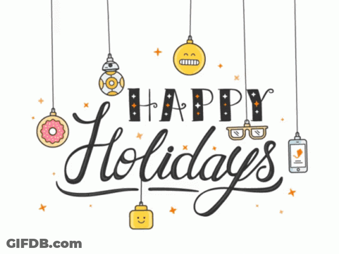 Happy Holiday With Hanging Stuff GIF