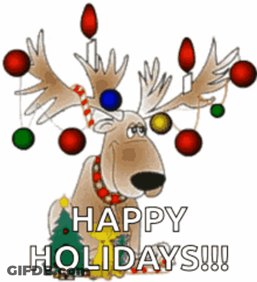 Happy Holidays Christmas Balls Tree Reindeer GIF