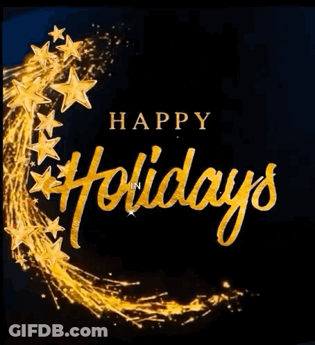 Happy Holidays Greeting Card With Gold Stars And Fireworks GIF
