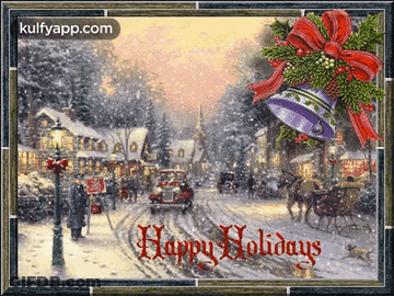 Happy Holidays Greeting Card With Snowy Town GIF