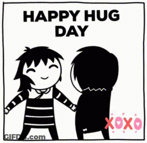 Happy Hug Day Cartoon Two People Hugging GIF