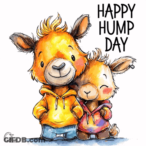 Happy Hump Day Greeting Card With Two Cartoon Animals GIF