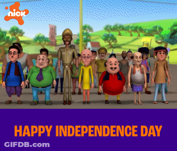 Happy Independence Day Cartoon Group On Purple GIF