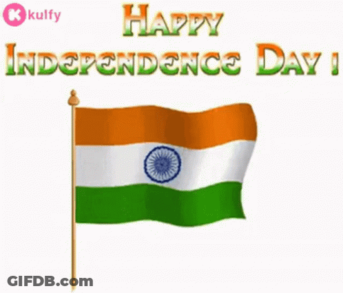 Happy Independence Day Greeting Card Waving Indian Flag GIF