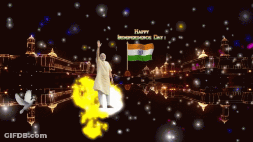 Happy Independence Day Poster With Statue Of Man GIF