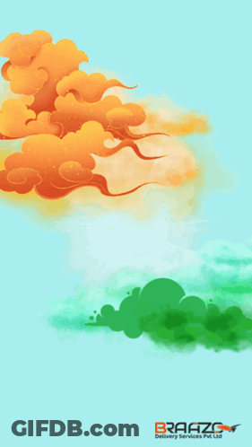 Happy Independence Day Poster With Wheel And Clouds GIF