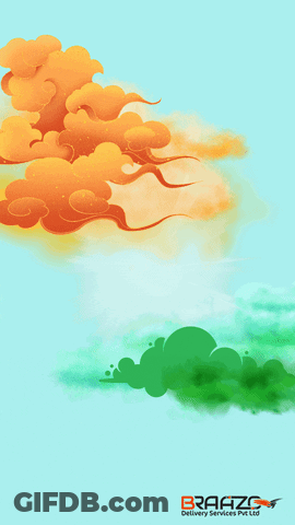 Happy Independence Day Poster With Wheel And Clouds GIF