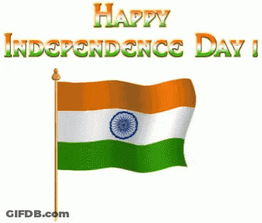 Happy Independence Day With Flag On Pole GIF