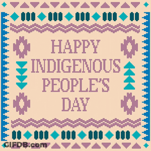 Happy Indigenous People 'S Day Is Written In Blue On A Pink Background GIF