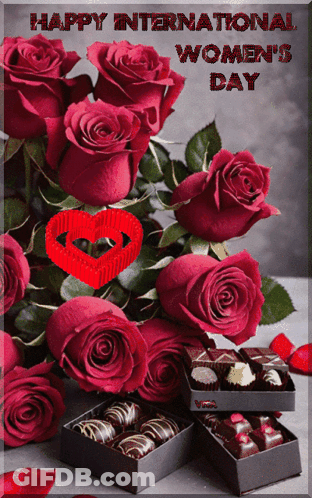 Happy International Women's Day Card Roses Chocolate GIF