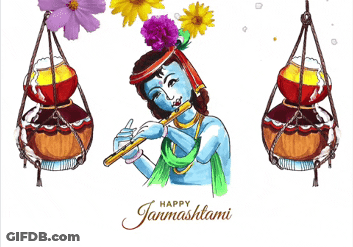 Happy Janmashtami Falling Flowers GIF