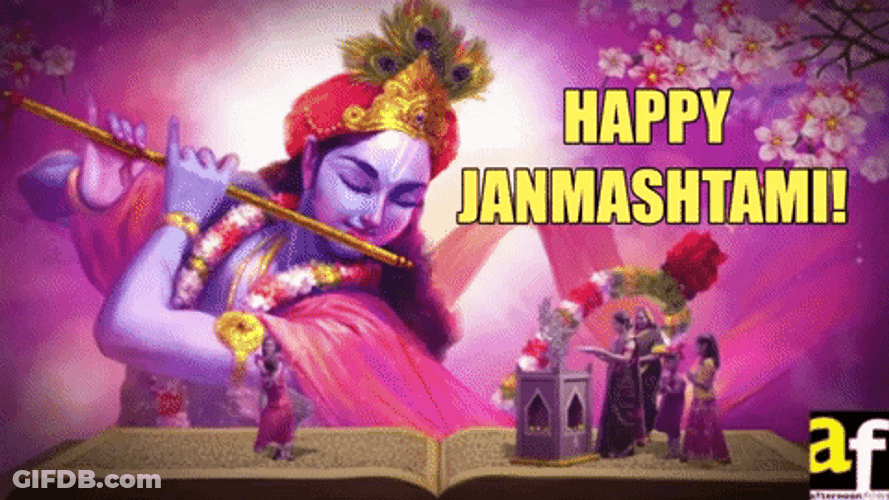Happy Janmashtami Krishna Playing Flute GIF